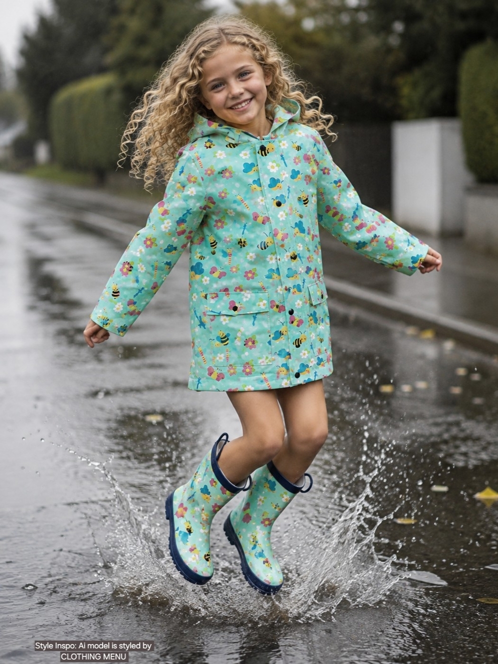 MUCKY WEAR Blue Teal Raincoat Hooded Waterproof Rain Jacket Size 12 Kids